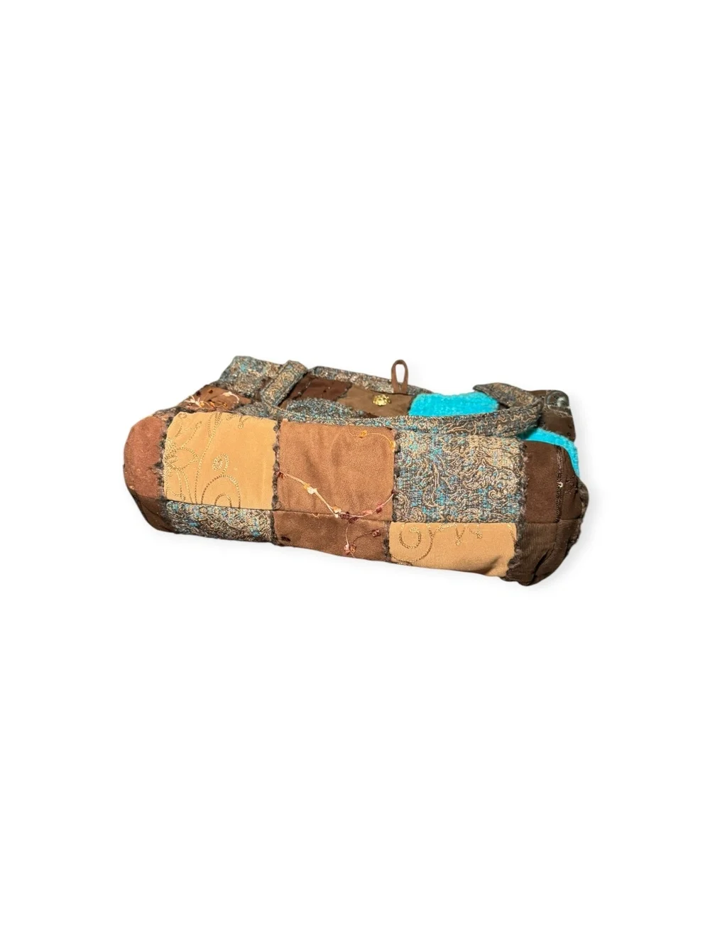 Large Patchwork Tote bag Brown and Blue Y2K RETRO handmade aesthetic GC Quilted